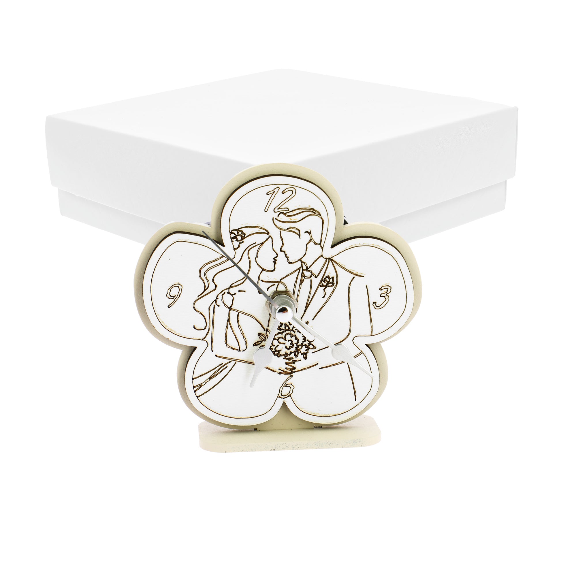 Bomboniera orologio fiore sabbia con coppia sposi