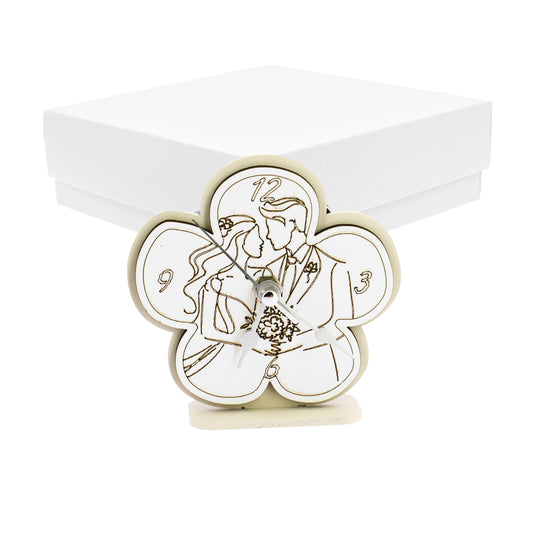 Bomboniera orologio fiore sabbia con coppia sposi