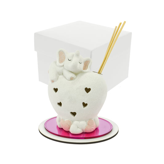 Bomboniera profumatore cuore con elefantino rosa