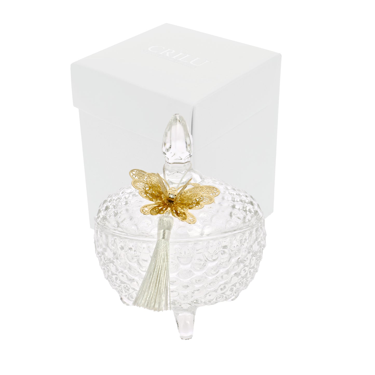 Bomboniera Crilù scatola bohemia con fiore oro