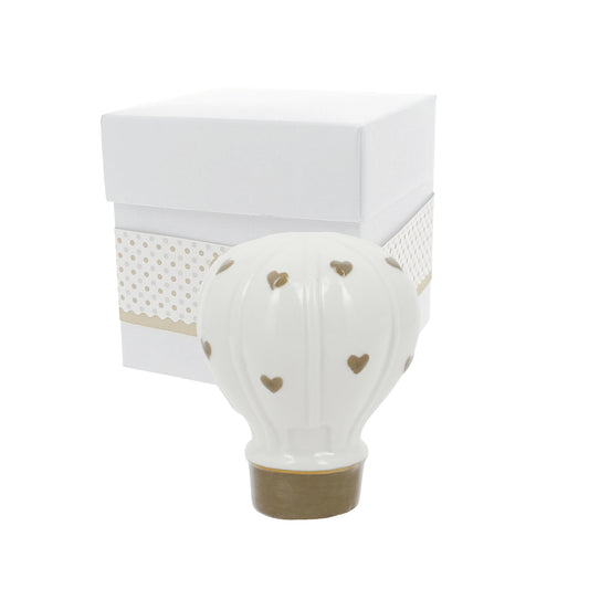 Bomboniera mongolfiera con cuori beige