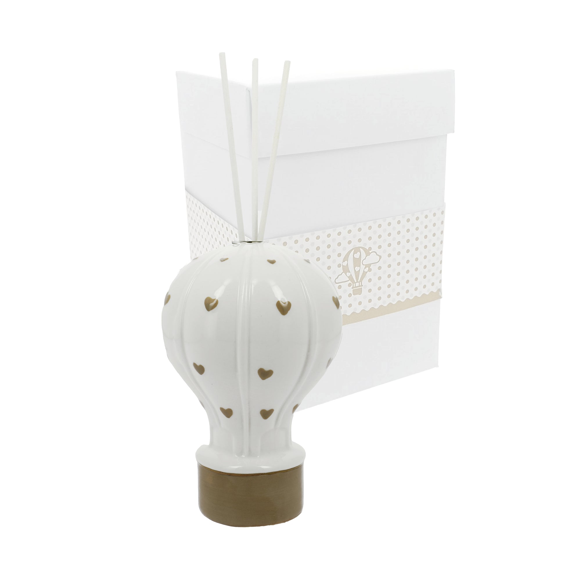 Bomboniera diffusore mongolfiera con cuori beige