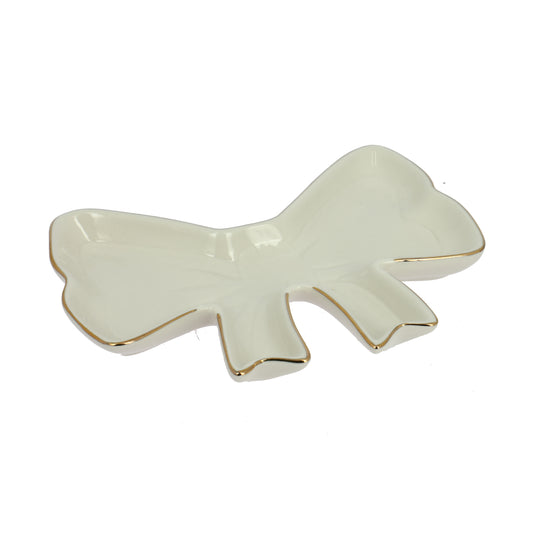 Bomboniera piattino fiocco bianco in porcellana