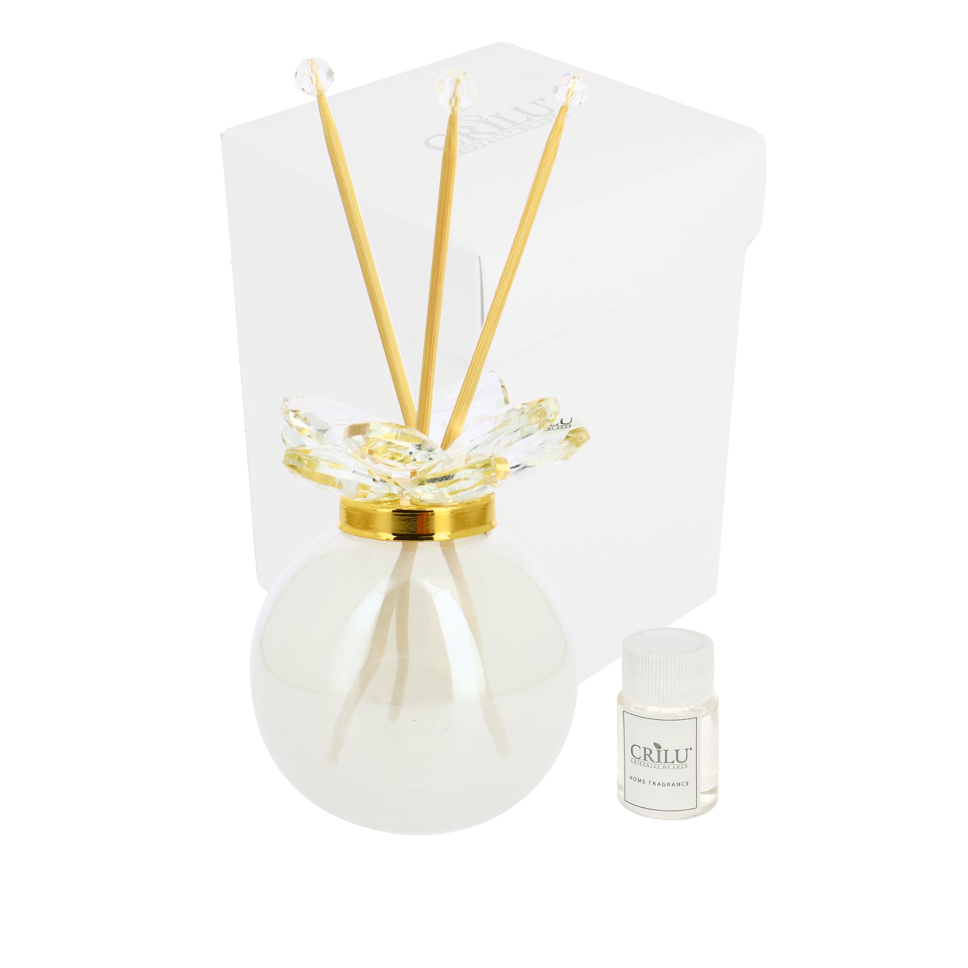 Bomboniera Crilù profumatore tondo bianco con fiore swarovski