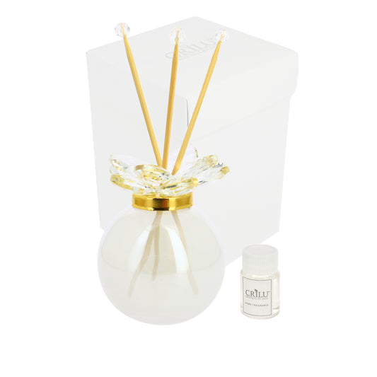 Bomboniera Crilù profumatore tondo bianco con fiore swarovski