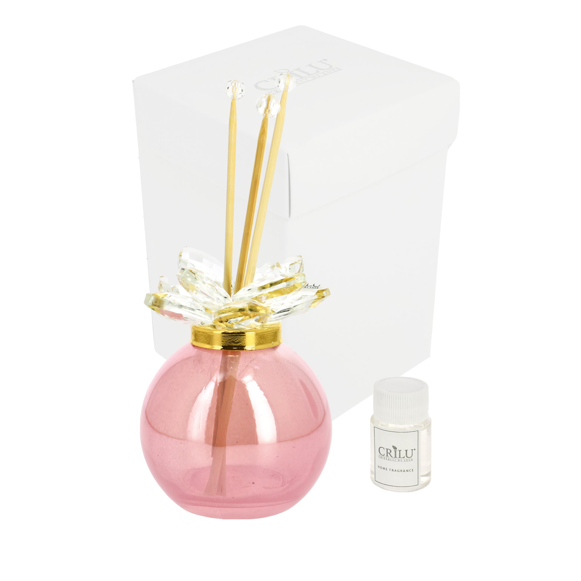 Bomboniera Crilù profumatore tondo rosa con fiore swarovski