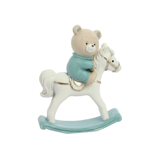 Bomboniera cavallo a dondolo cielo con orsetto