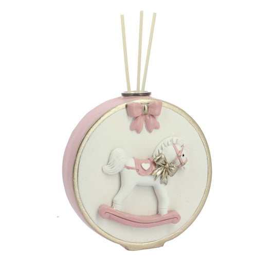 Bomboniera profumatore tondo cavallo a dondolo rosa 