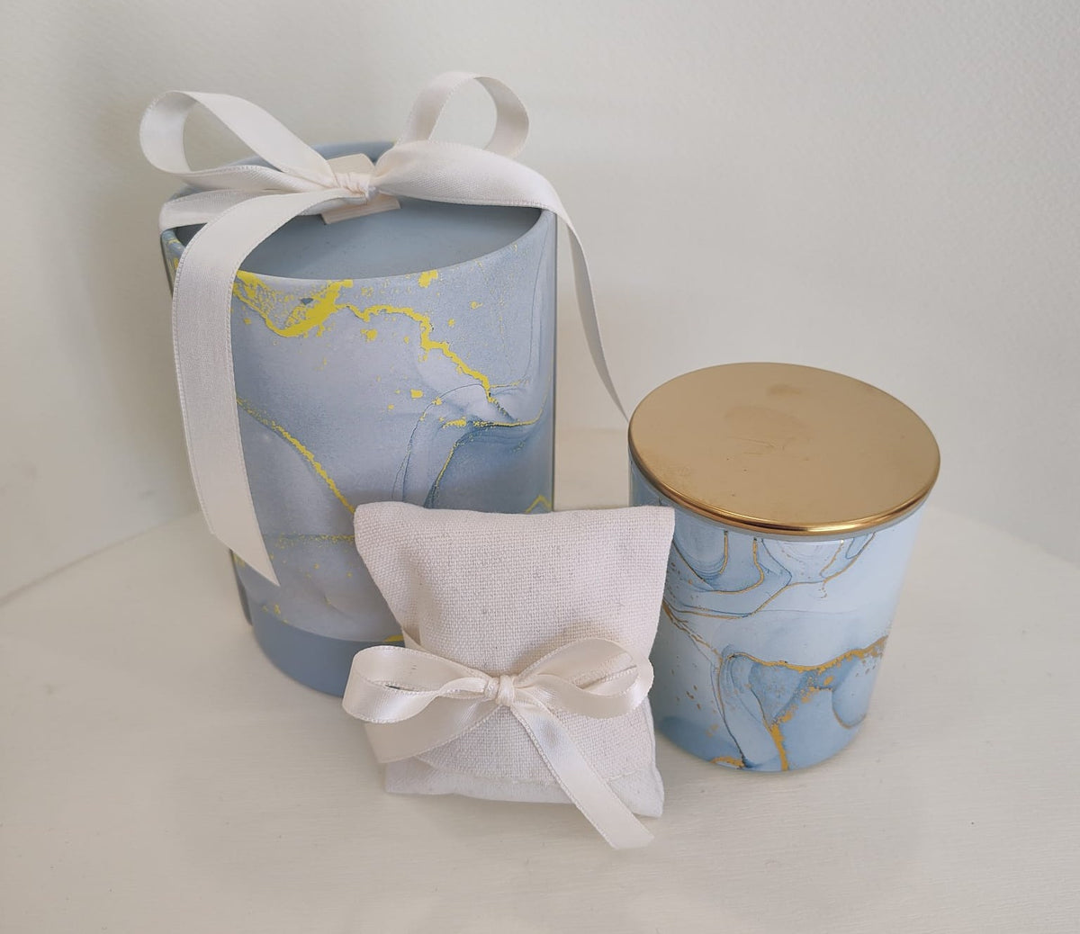 Set 10 candela effetto marmo blu