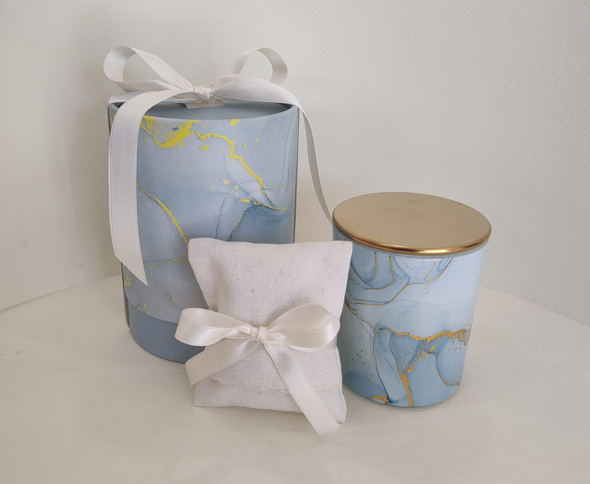 Set 10 candela effetto marmo blu