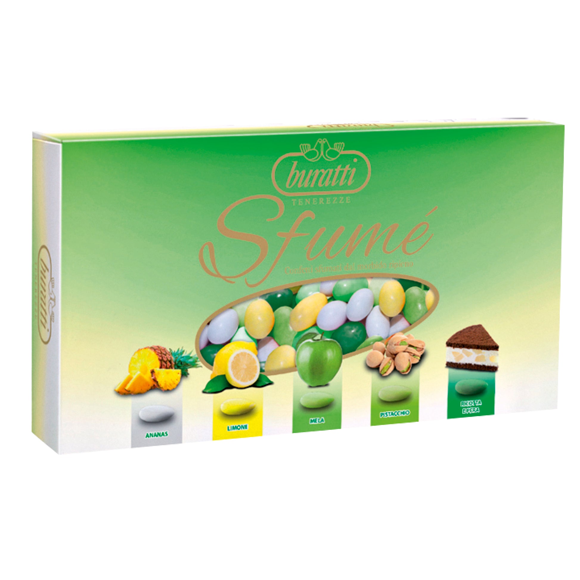 Confetti BURATTI cioccomandorla sfumè verde gusti assortiti