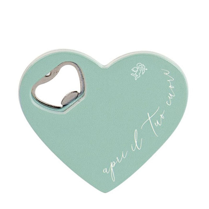 Bomboniera cuore apribottiglia verde acqua