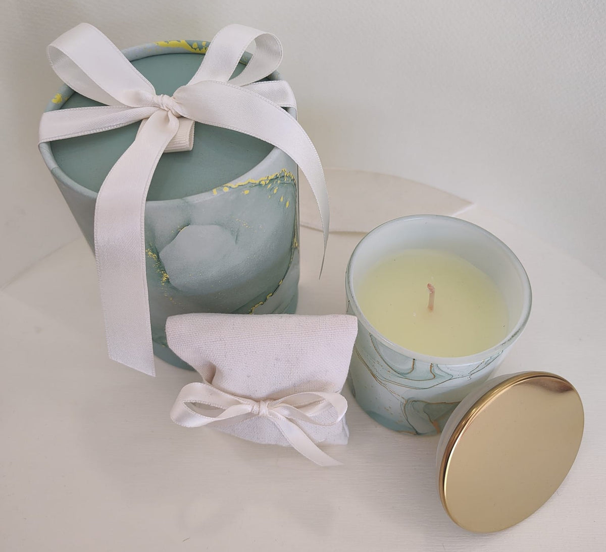 Set 10 candela effetto marmo verde