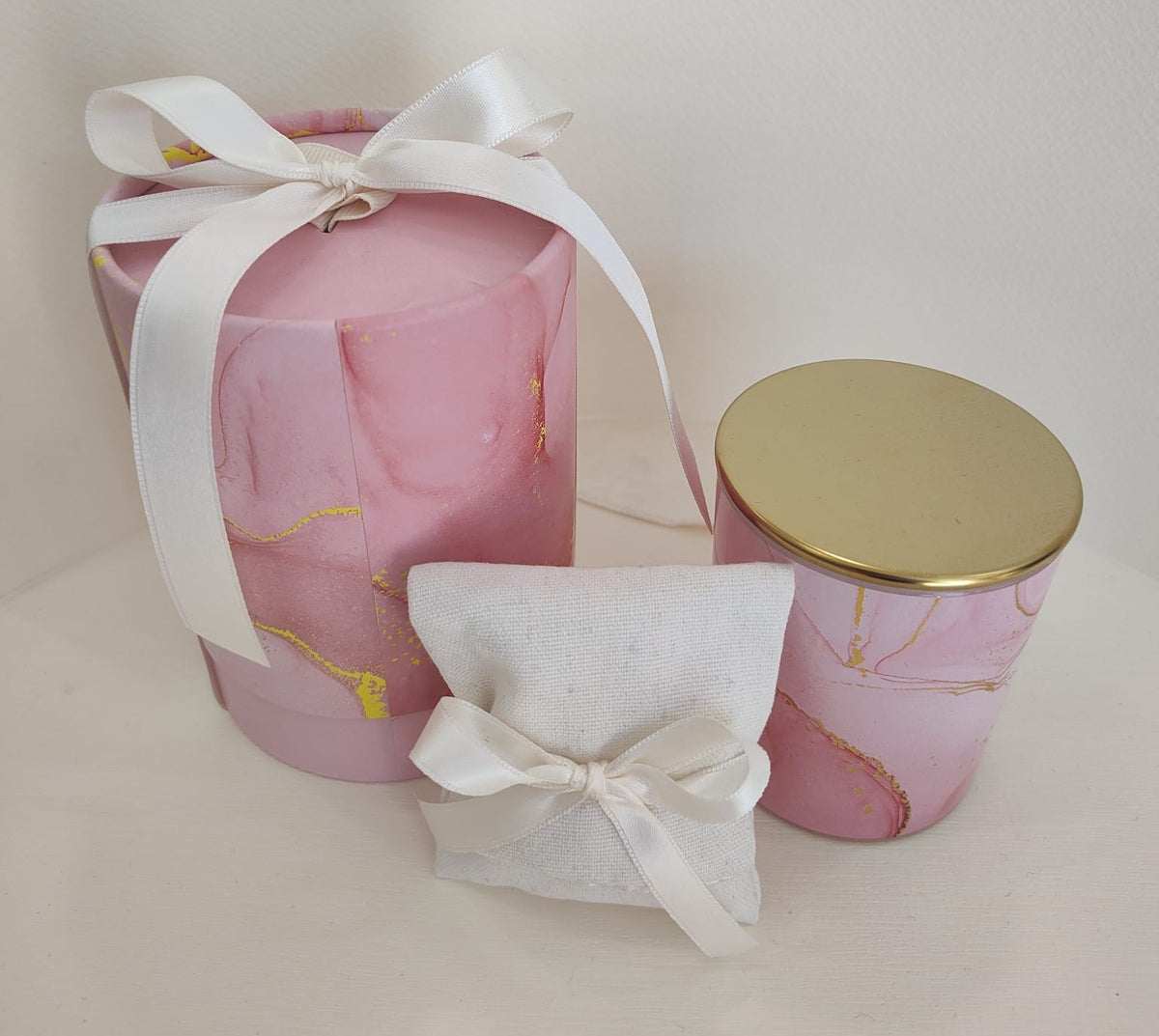 Set 10 candela effetto marmo rosa