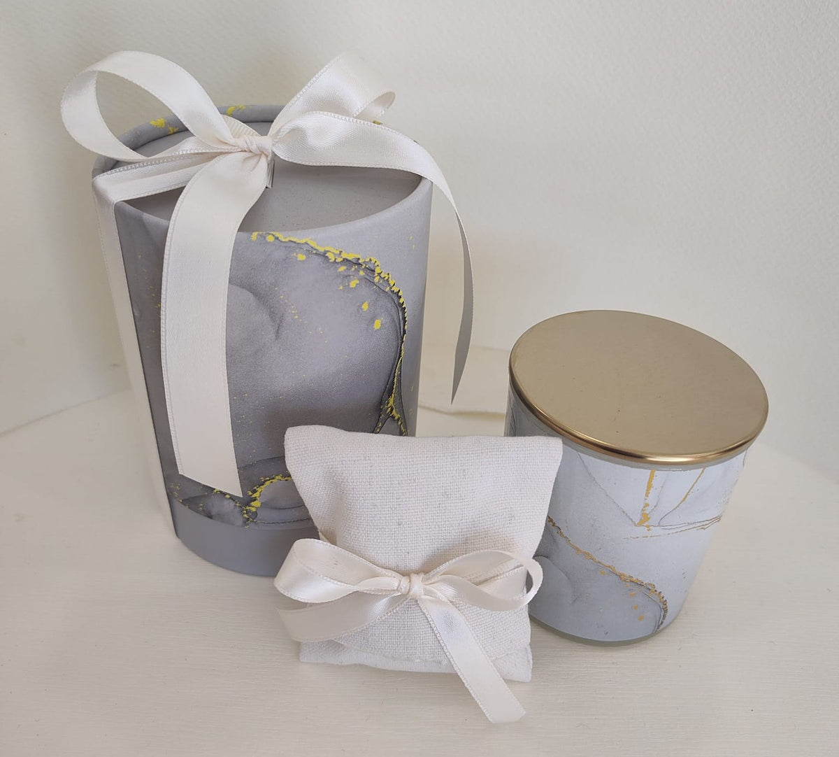 Set 10 candela effetto marmo grigio