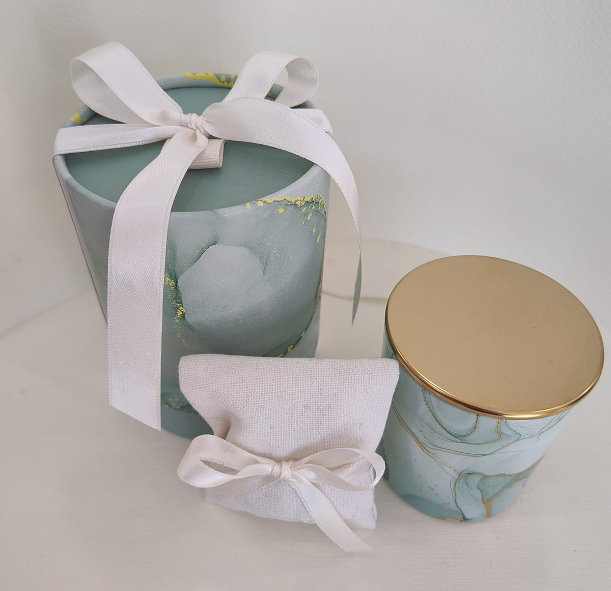 Set 10 candela effetto marmo verde