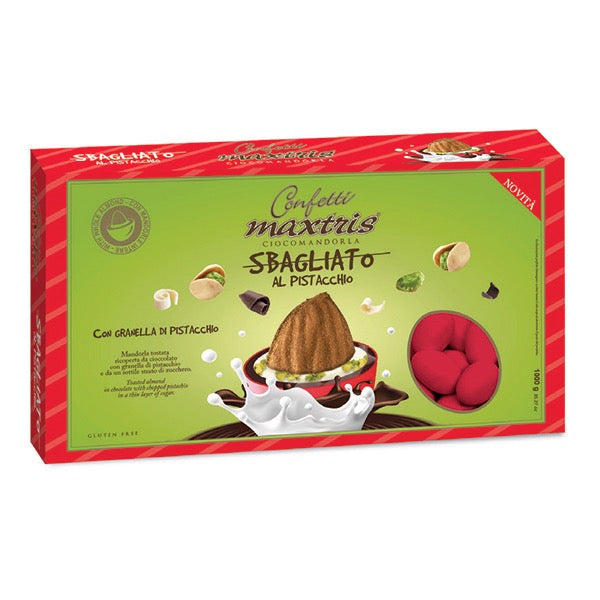 Confetti Maxtris cioccomandorla rosso sbagliato con granella di pistacchio