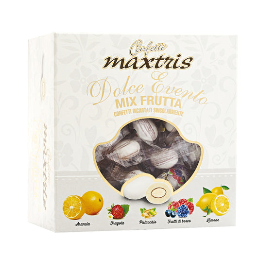 Confetti MAXTRIS Dolce evento mix frutta cioccomandorla incartato bianco