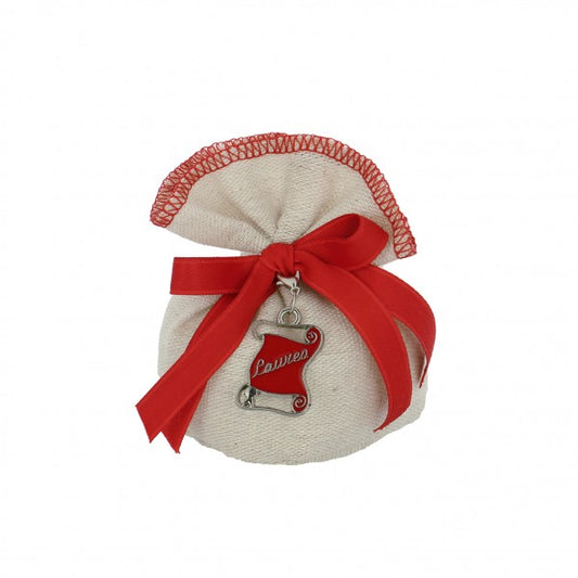 Sacchetto laurea mini busta base tonda cotone grezzo beige con bordo rosso